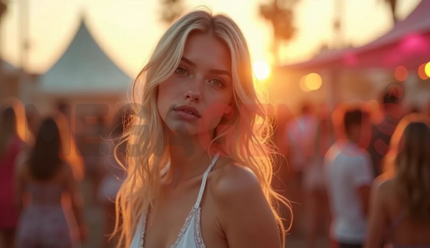 Blonde woman during sunset at an outdoor festival