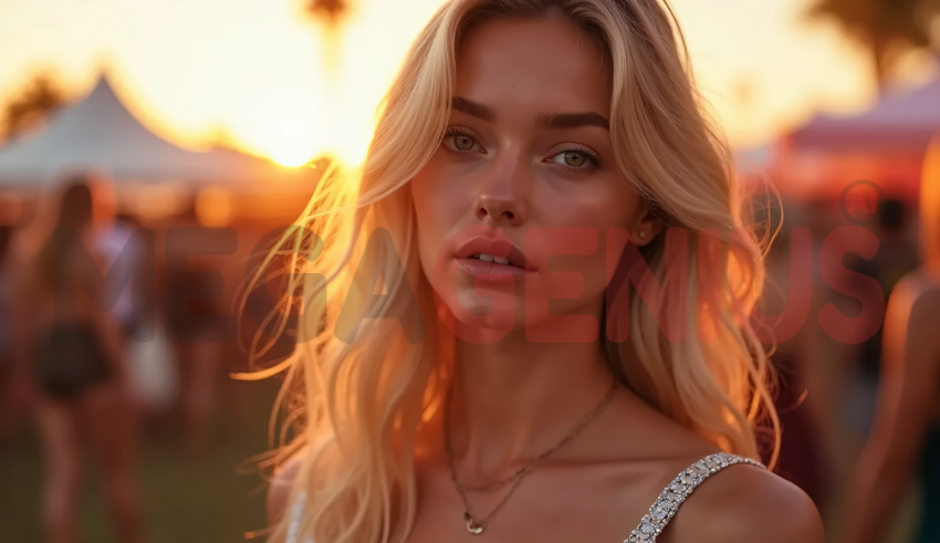 Young blonde woman during sunset