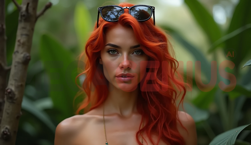 Woman with long, intense red hair