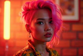 Bold Style: Neon Beauty and Vibrant Pink Hair