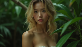 Young blonde asian woman